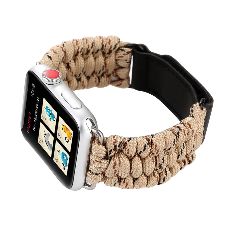 Frerndorf | Magic Paste Echtes Leder Regenschirm Seil Nylon Handgelenk Uhr Band mit Edelstahl Schnalle für Apple Watch Ultra 49mm&Watch Ultra 2 49mm / Series 10 46mm / 9&8&7 45mm / SE 3&SE 2&6&SE&5&4 44mm / 3&2&1 42mm(Gold)