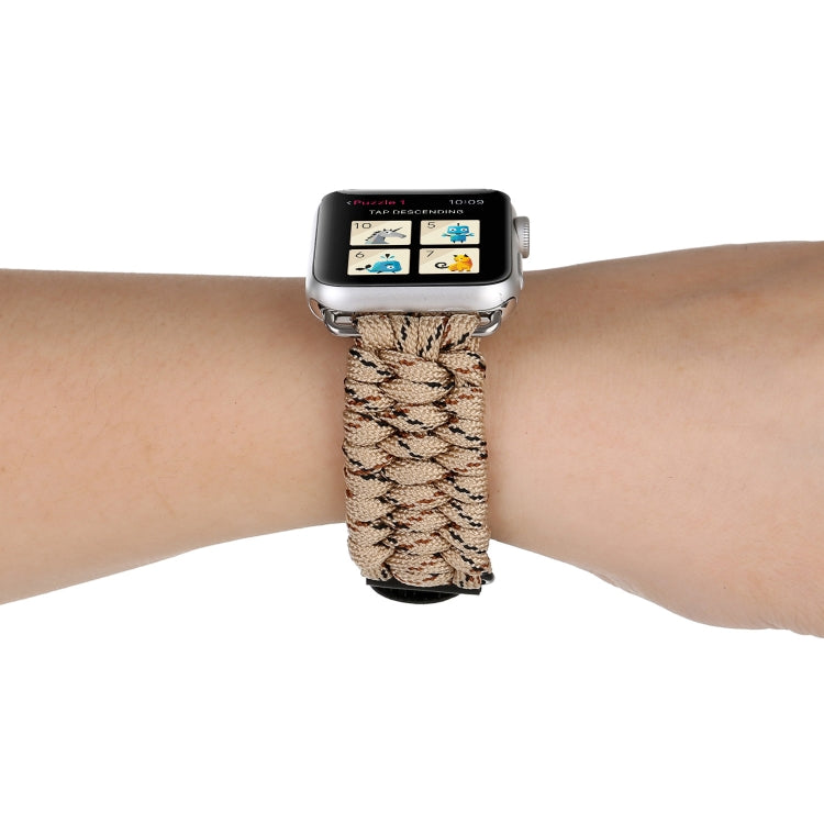 Frerndorf | Magic Paste Echtes Leder Regenschirm Seil Nylon Handgelenk Uhr Band mit Edelstahl Schnalle für Apple Watch Ultra 49mm&Watch Ultra 2 49mm / Series 10 46mm / 9&8&7 45mm / SE 3&SE 2&6&SE&5&4 44mm / 3&2&1 42mm(Gold)