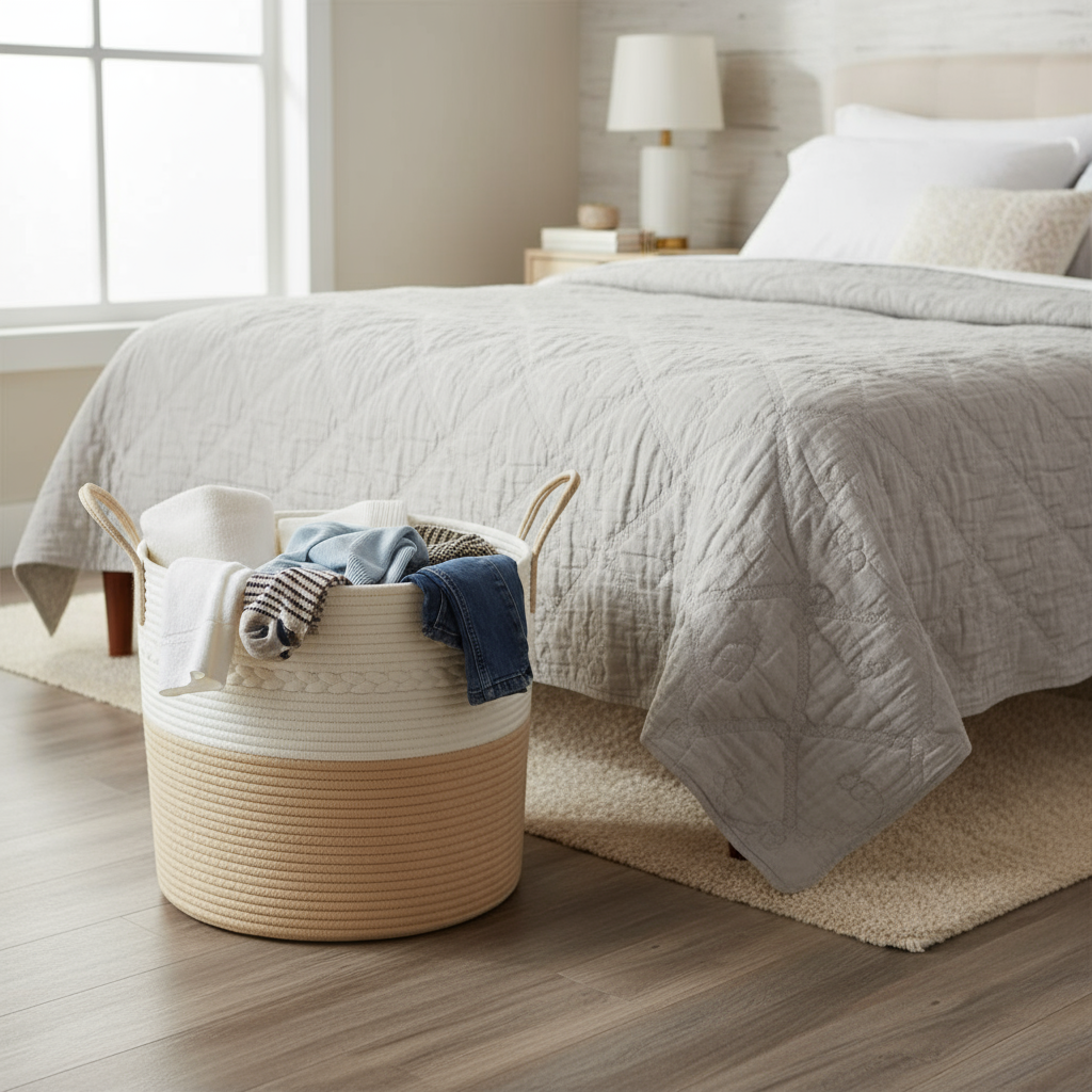 Frendorf | Beige und Weiße Aufbewahrungskorb | Moderner Home Organizer