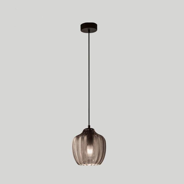 Frendorf | LuxeWave Nordic Glas-Pendelleuchte | Wellenstruktur | 1-Licht Barrel Design | Rauchgrau & Cognac Optionen
