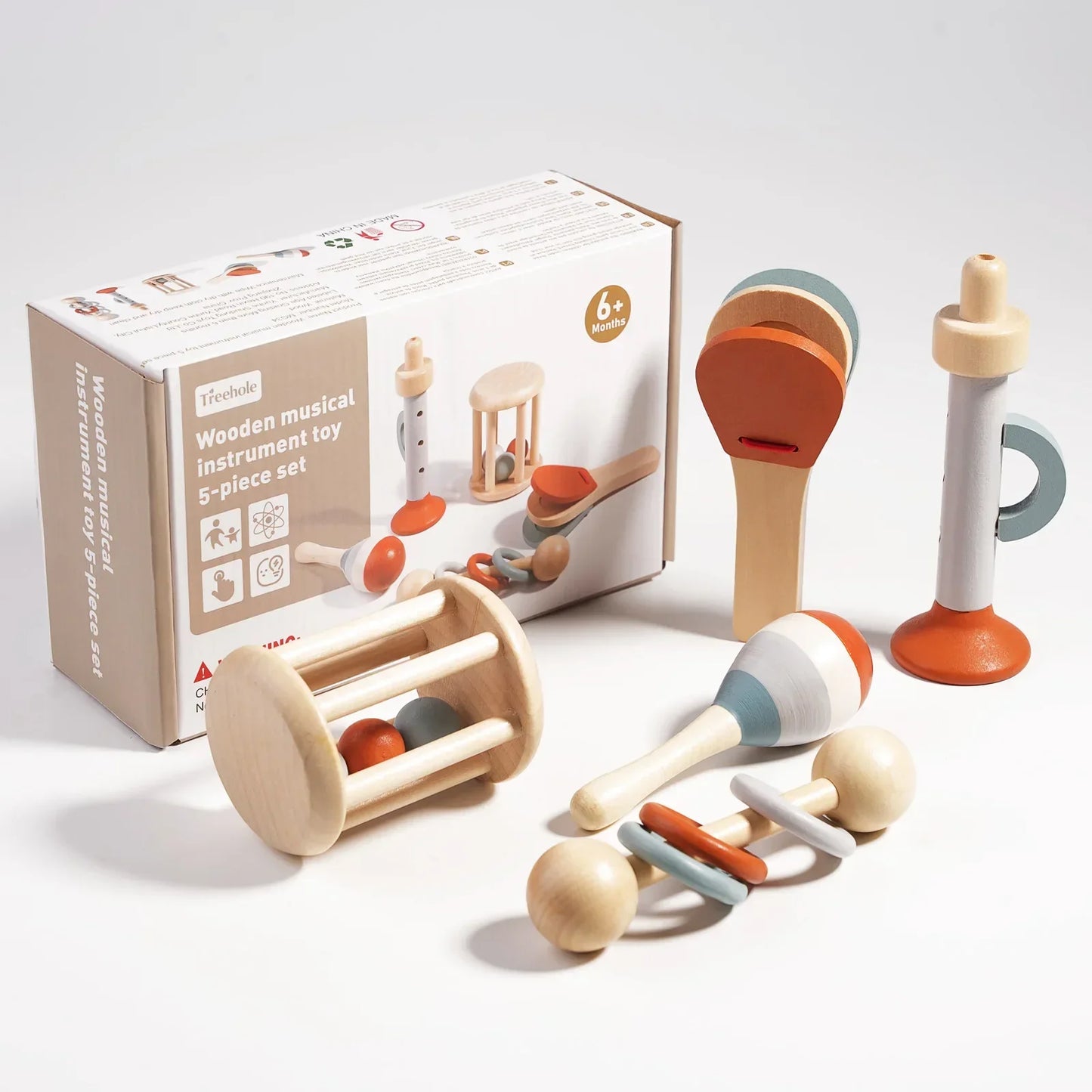 Frendorf | Holz Montessori Musikinstrumenten Set für Kleinkinder - Professionell gestimmtes Xylophon, Maracas und mehr - Bildungs Geschenk für Vorschulkinder