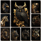 Abstrakt Schwarz Gold Tier Leinwandmalerei Eule Tiger Löwe Wolf Adler Zebra Stier Poster Wandkunst Bilder für Raum Wohnkultur