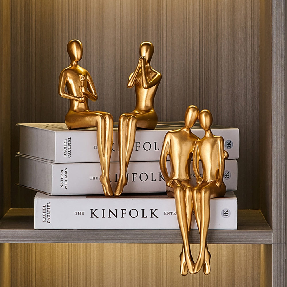 Abstrakte goldene Skulpturen & Figuren für das Interieur Harzfigur Statue moderne Wohnkultur Schreibtischaccessoires nordische Raumdekoration