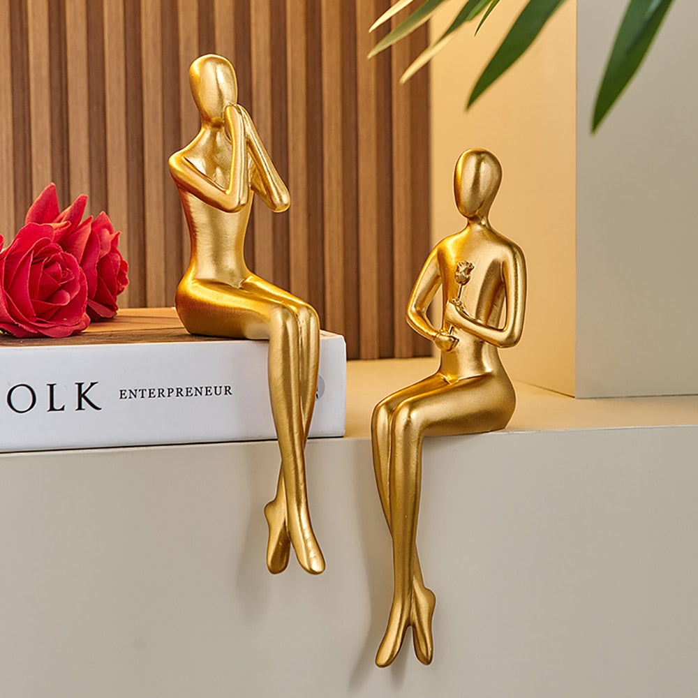 Abstrakte goldene Skulpturen & Figuren für das Interieur Harzfigur Statue moderne Wohnkultur Schreibtischaccessoires nordische Raumdekoration
