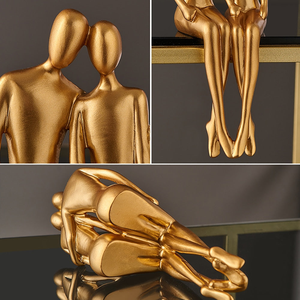 Abstrakte goldene Skulpturen & Figuren für das Interieur Harzfigur Statue moderne Wohnkultur Schreibtischaccessoires nordische Raumdekoration