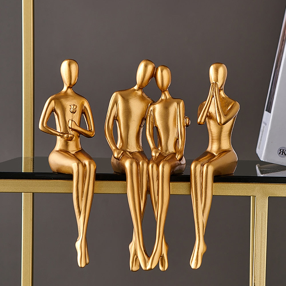Abstrakte goldene Skulpturen & Figuren für das Interieur Harzfigur Statue moderne Wohnkultur Schreibtischaccessoires nordische Raumdekoration