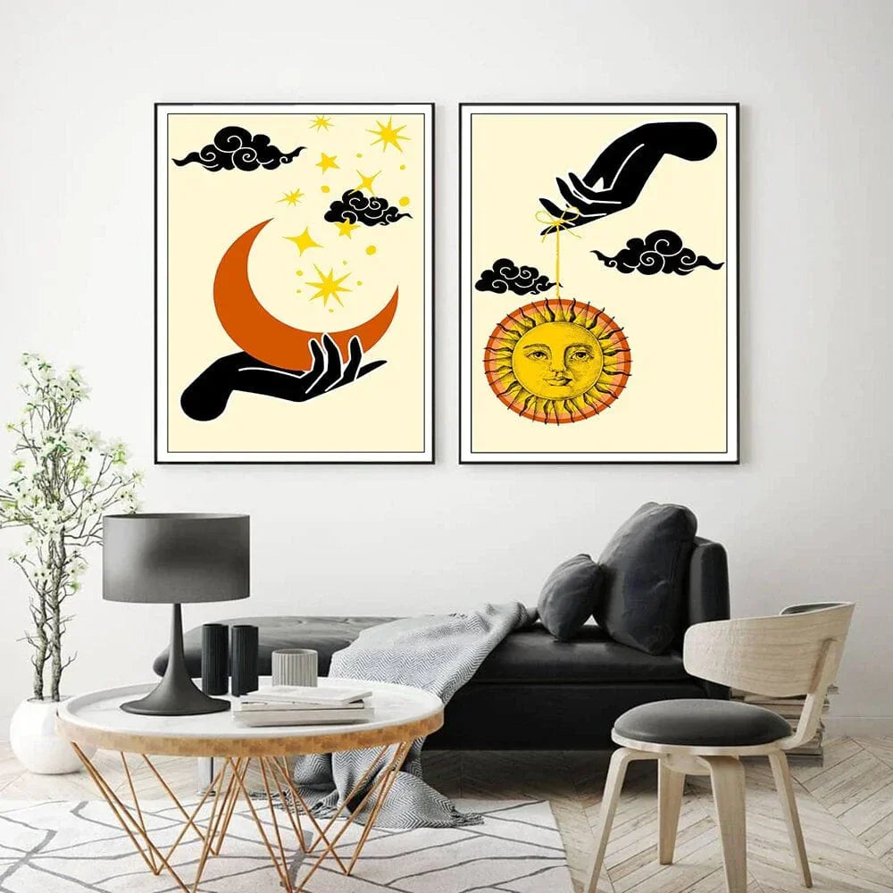 Frendorf | Abstrakte mystische Sonne und Mond Wandkunst Leinwand