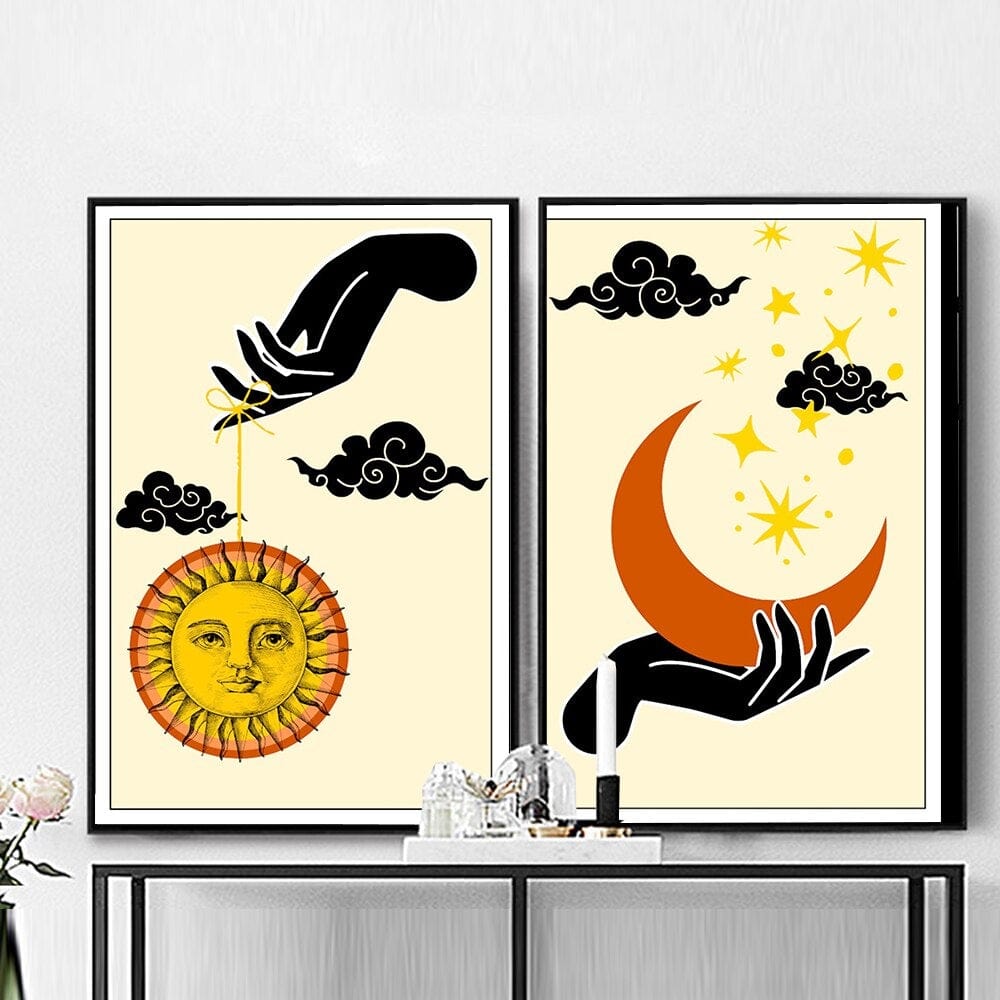 Frendorf | Abstrakte mystische Sonne und Mond Wandkunst Leinwand