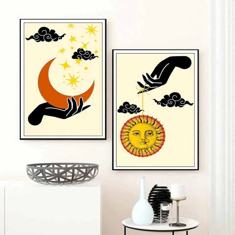 Frendorf | Abstrakte mystische Sonne und Mond Wandkunst Leinwand