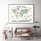 Nordic Lustige Rosa Weltkarte Leinwand Malerei Kindergarten Poster und Druck Cartoon Aquarell Wand Kunst Bilder für Kinder Schlafzimmer dekor