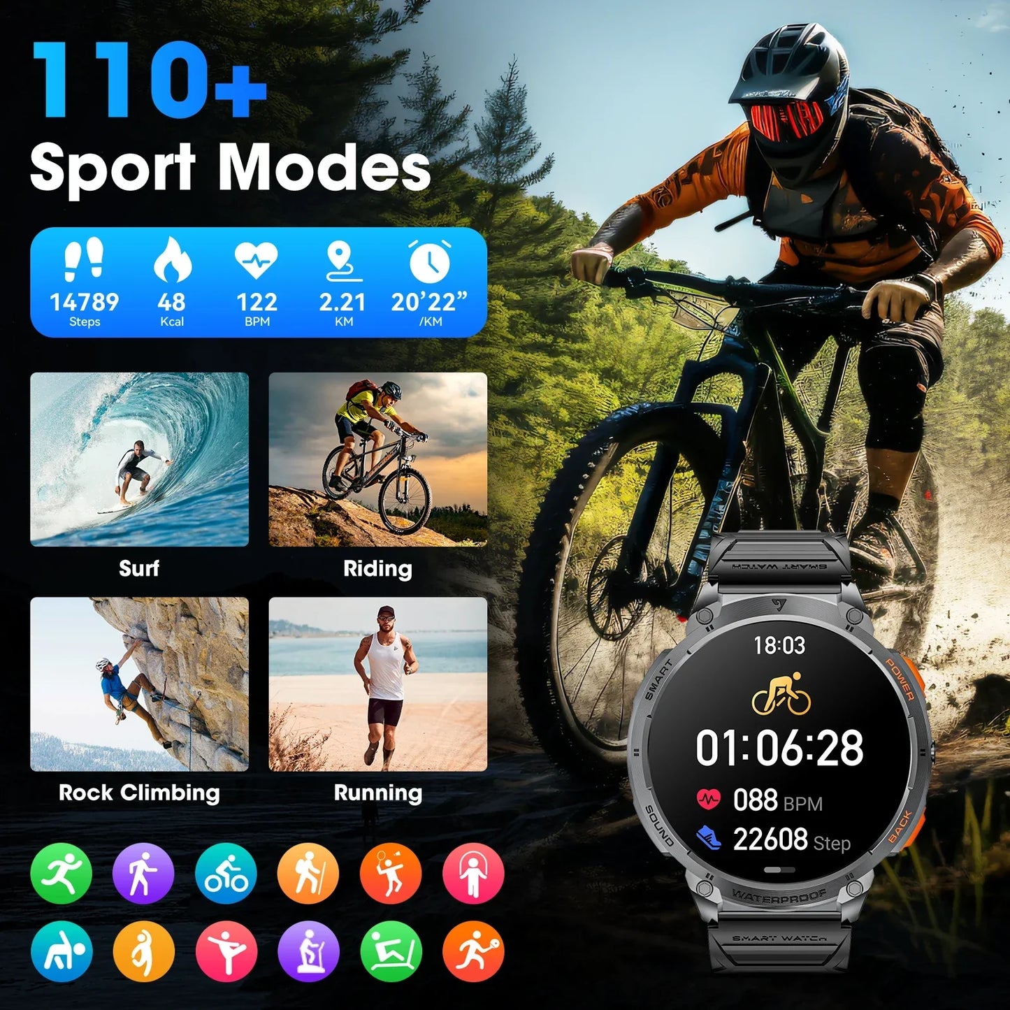 Frendorf | Neue 1,85'' große HD-Bildschirm Sport Fitness Tracker Smart Watch für Android IOS