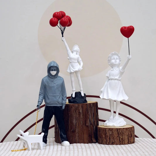 Dropshopping Banksy Skulptur Sammlung Blume Werfer Statue Pop Kunst Moderne Ballon Mädchen Figurine Büro Home Dekoration