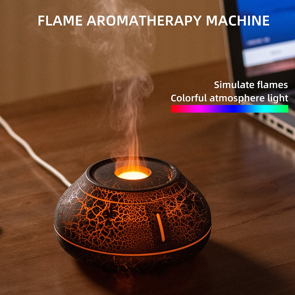 Luftbefeuchter Riss Vulkanflamme ätherisches Öl Diffusor Ultraschall Kühlnebel Maker Led ätherisches Öl Lampe Luft Diffusor