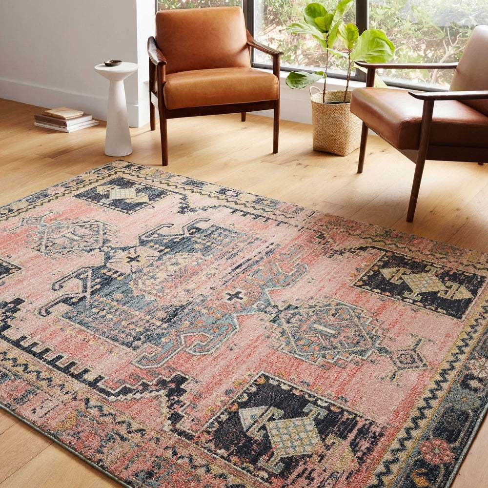 Luxe Rose Antik Abgenutzter Teppich