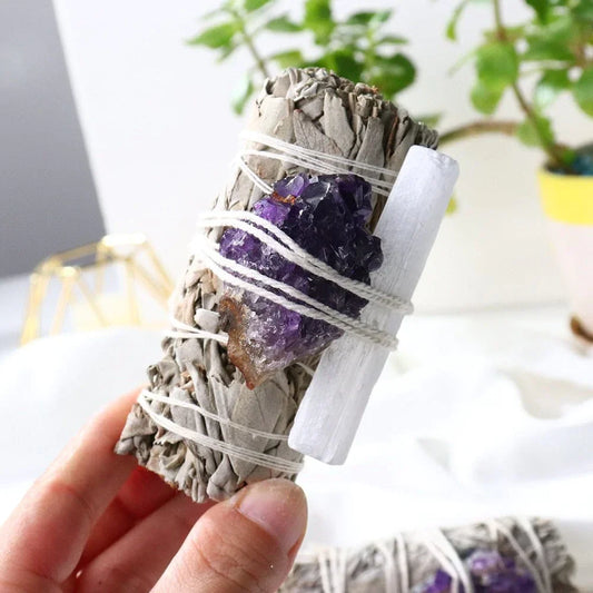 Frendorf | Amethyst Cluster & Selenite Wand Mit Weißem Salbei