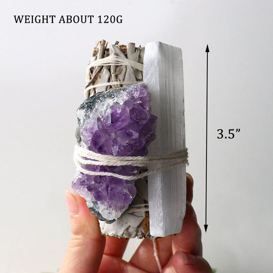 Frendorf | Amethyst Cluster & Selenite Wand Mit Weißem Salbei