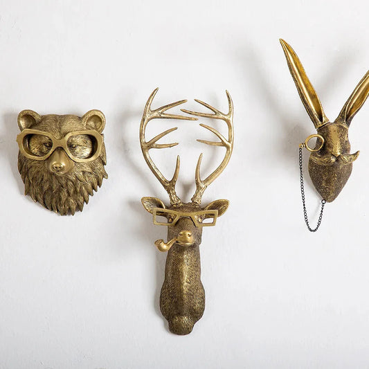Antik Bronze Harz Tier Anhänger Goldenes Reh Kopf Wand Lagerhaken Hintergrund Wand Zubehör Dekorative Figuren