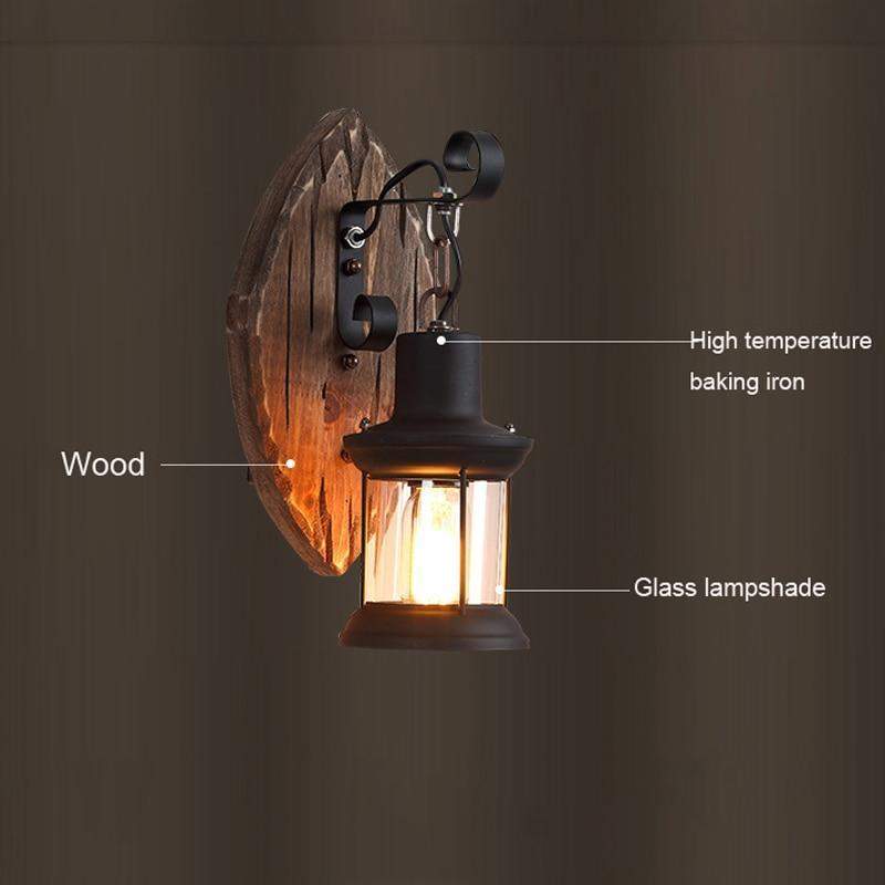 Frendorf | Antike Holz Landhaus Stil Wandlampe