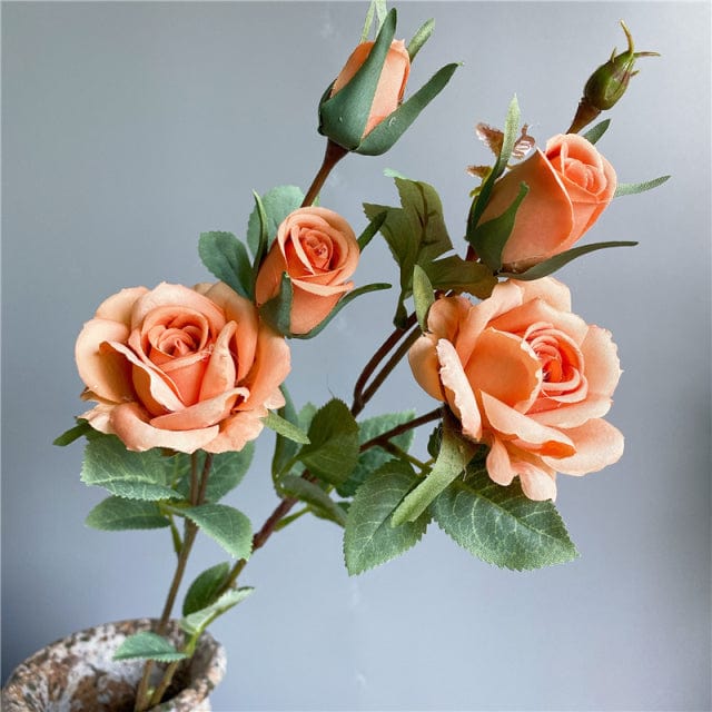 Frendorf | Künstlicher 4 Köpfe Rosen Zweig mit Blättern