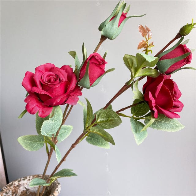 Frendorf | Künstlicher 4 Köpfe Rosen Zweig mit Blättern