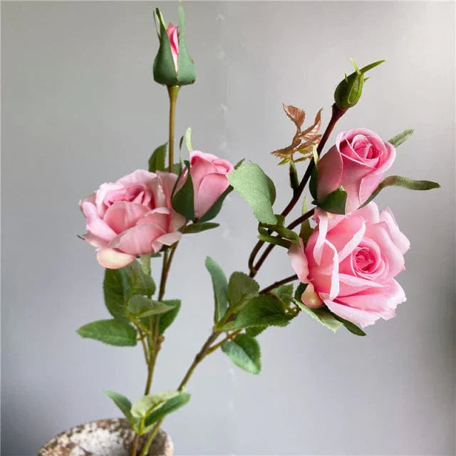 Frendorf | Künstlicher 4 Köpfe Rosen Zweig mit Blättern