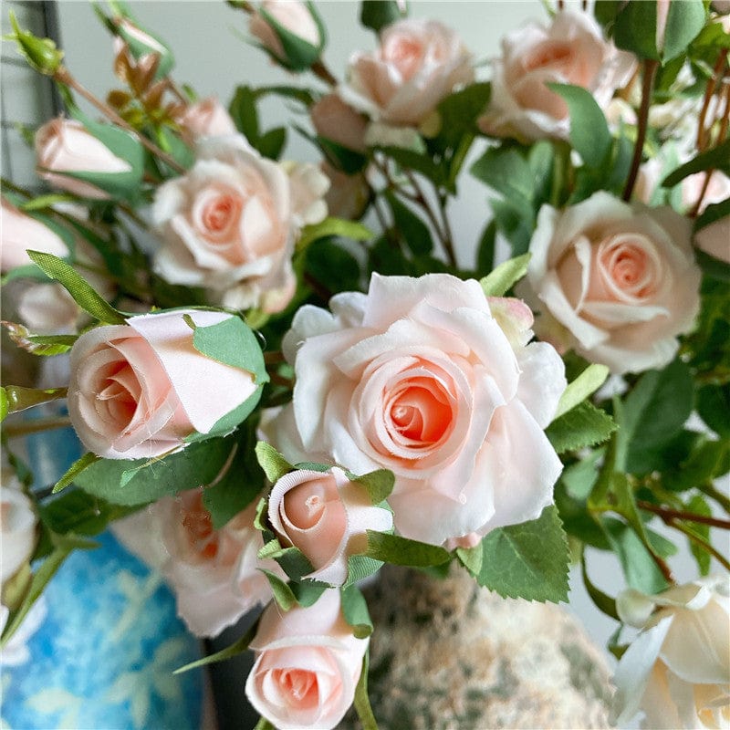 Frendorf | Künstlicher 4 Köpfe Rosen Zweig mit Blättern