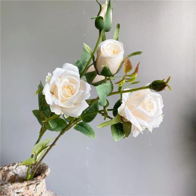 Frendorf | Künstlicher 4 Köpfe Rosen Zweig mit Blättern
