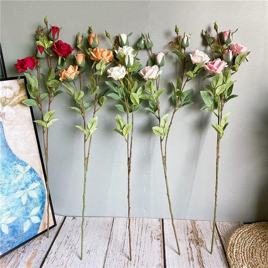 Frendorf | Künstlicher 4 Köpfe Rosen Zweig mit Blättern