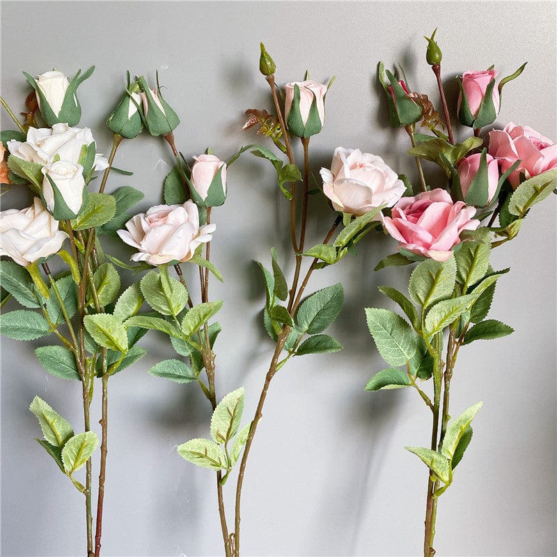 Frendorf | Künstlicher 4 Köpfe Rosen Zweig mit Blättern