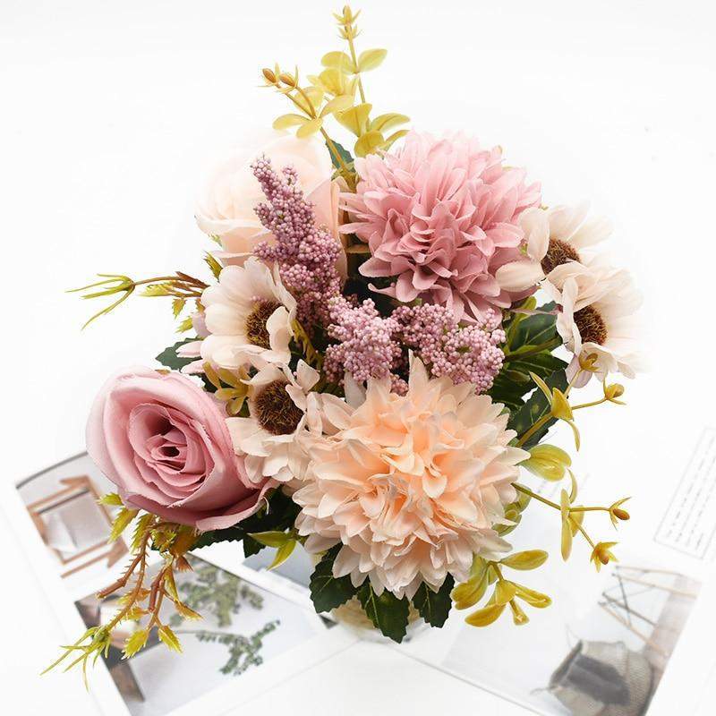 Frendorf | Künstlicher Blumenstrauß aus Rose + Chrysantheme