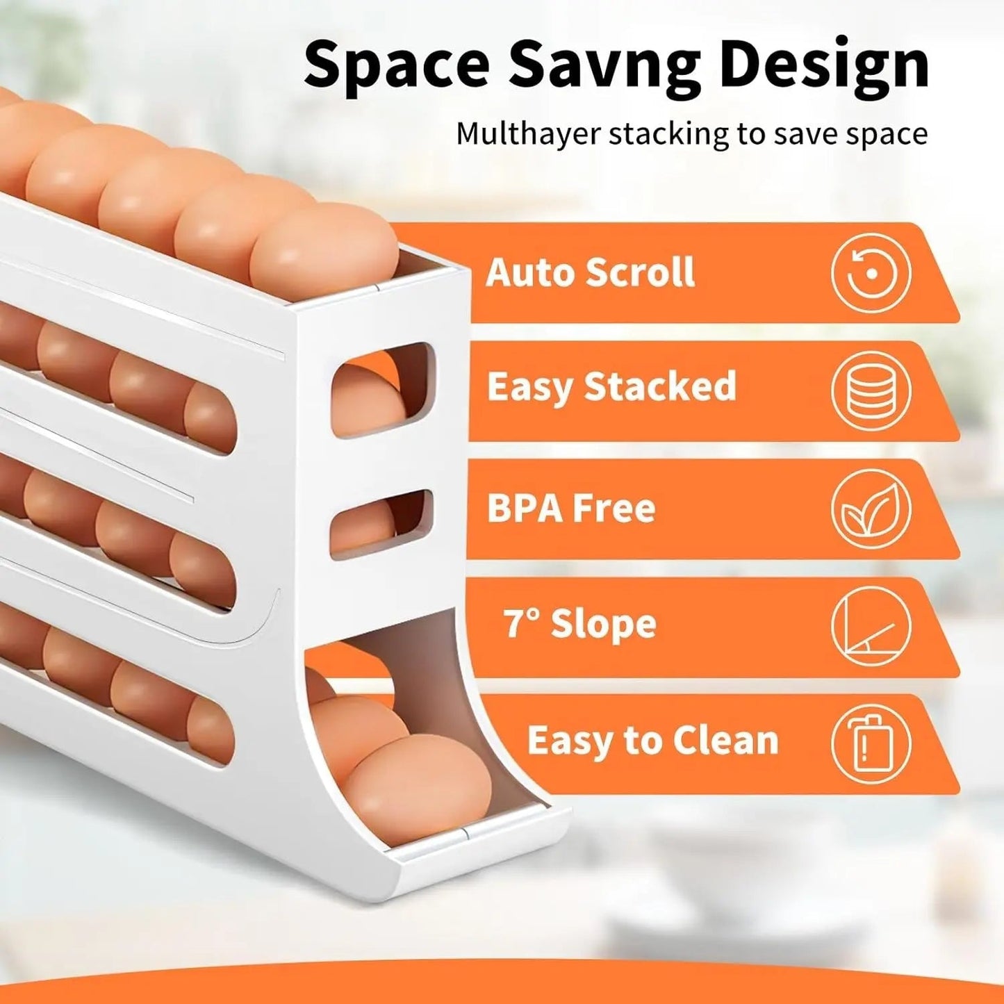 Frendorf | Automatischer Eierhalter mit Rollfunktion – 4-stöckiger Eier-Organizer für Kühlschrank & Küche