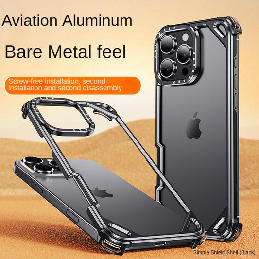 Frendorf | Aviation Aluminium Metall Rahmenlos Magsafe Handyhülle mit unsichtbarem Luftpolster in allen vier Ecken für iPhone