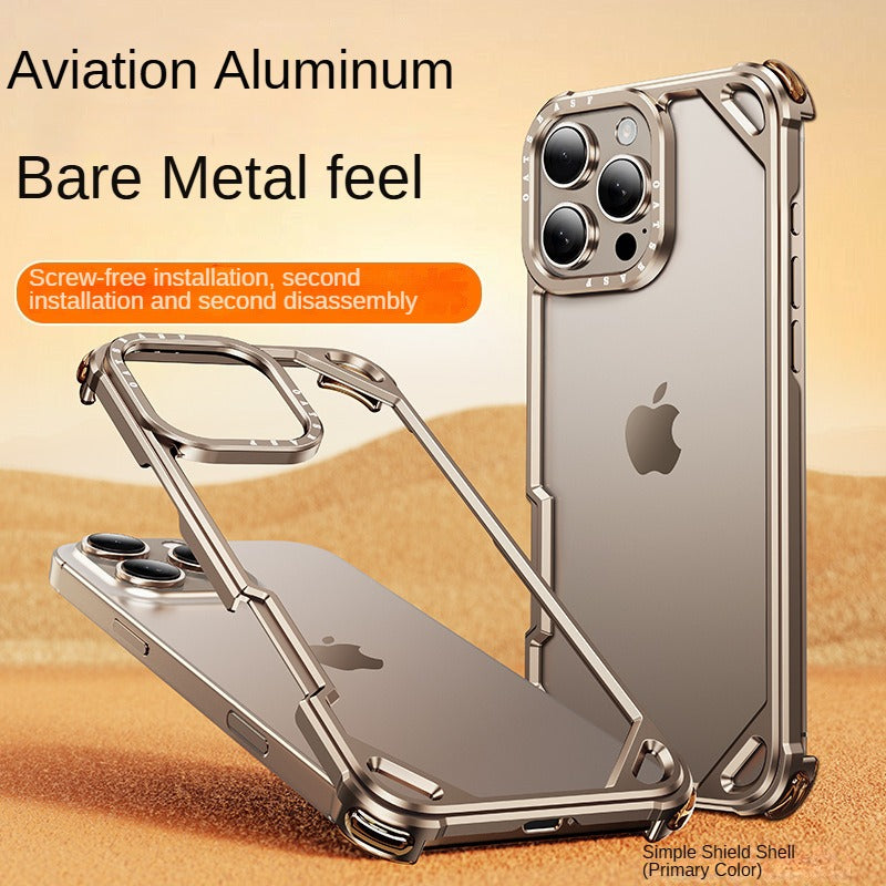 Frendorf | Aviation Aluminium Metall Rahmenlos Magsafe Handyhülle mit unsichtbarem Luftpolster in allen vier Ecken für iPhone