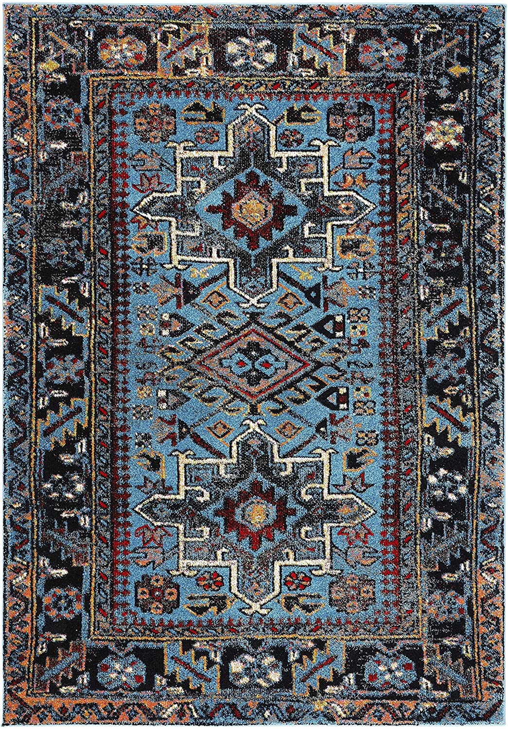 Oriental Persischer Teppich, Quadrat Hellblau/Schwarz