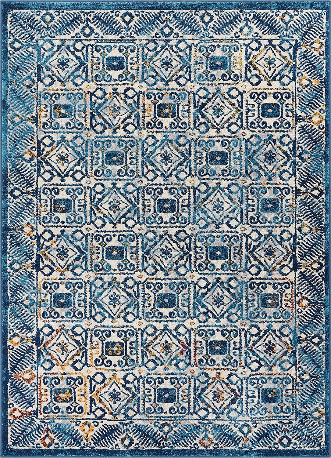 Frendorf | BlueBloom Vintage Teppich | Blumenmuster in Blau | Eleganz für Wohnzimmer & Flur | Pflegeleicht & Weich