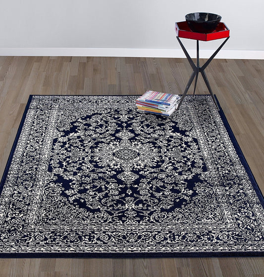 Frendorf | MarineCharm Oriental Teppich | Navy & Elfenbein | Pflegeleicht & Weich | Wohnzimmer & Flur