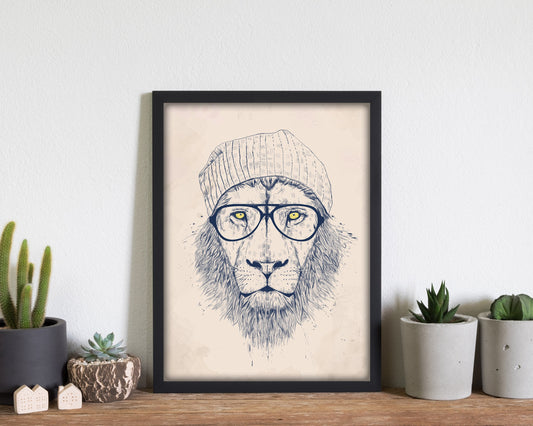Cool Hipster Löwe Tier Kunstdruck