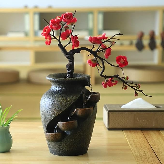 Zen Blossom Wasser Vase - Beruhigende Bonsai Dekoration mit Springbrunnen