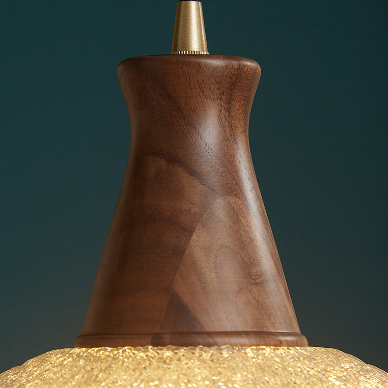 Traditioneller japanischer Kegelhut Messing Walnuss Glas 1 - Licht Pendelleuchte für Esszimmer