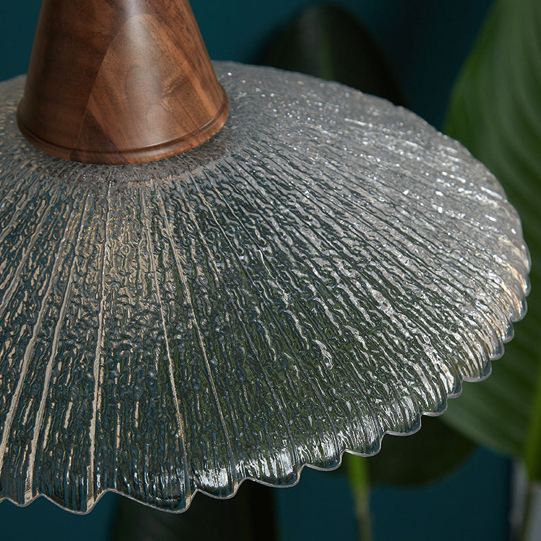 Traditioneller japanischer Kegelhut Messing Walnuss Glas 1 - Licht Pendelleuchte für Esszimmer