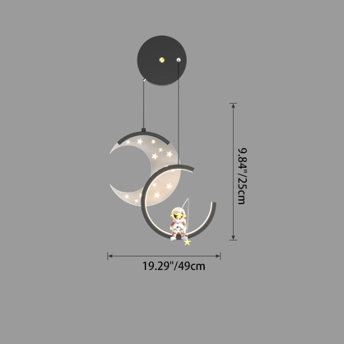 Zeitgenössische nordische Astronauten-Mond-Sterne-Muster-Acryl-Eisen-LED-Wandleuchte für das Wohnzimmer