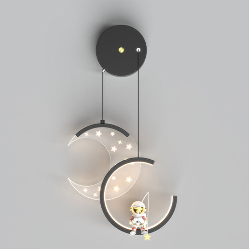Zeitgenössische nordische Astronauten-Mond-Sterne-Muster-Acryl-Eisen-LED-Wandleuchte für das Wohnzimmer