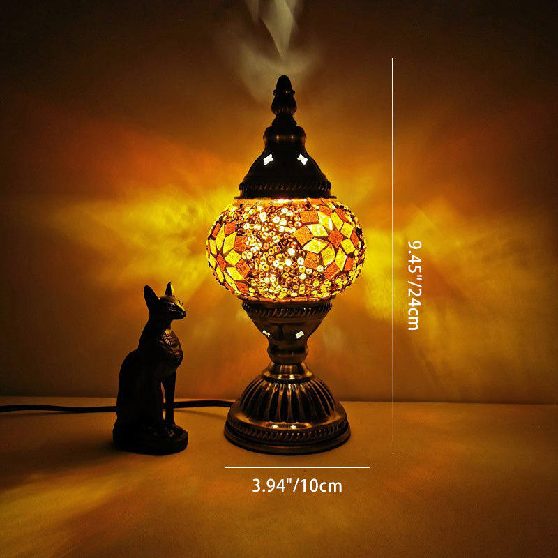 Frendorf | TiffaGlo Tischlampe | Ovales Glas & Eisen | Traditionelles Tiffany-Design | 1 Licht | Perfekt für Wohnzimmer