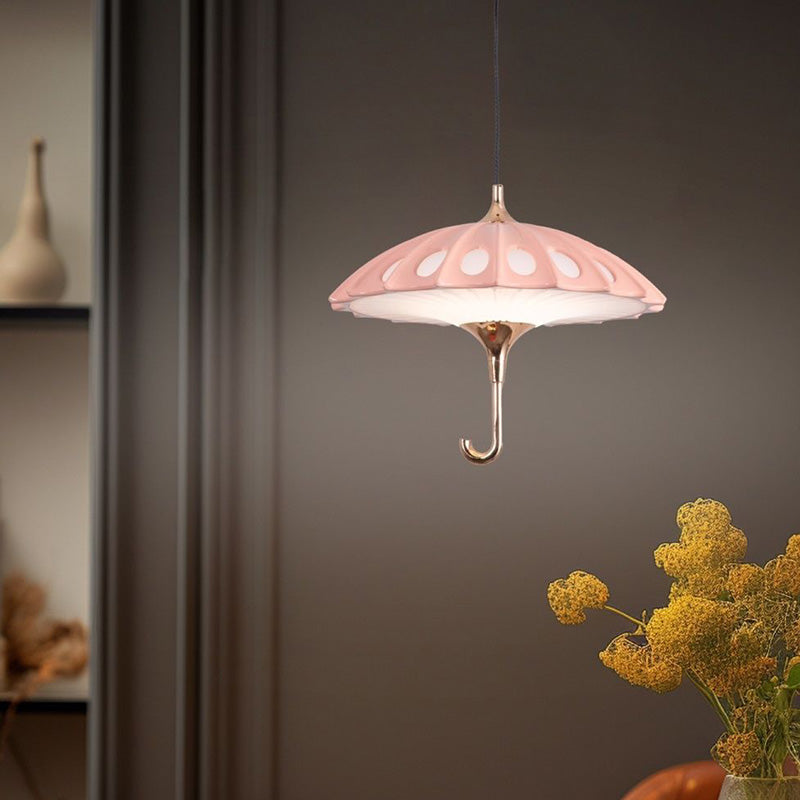 Zeitgenössische kreative Regenschirm Aluminium Acryl LED Pendelleuchte für das Wohnzimmer