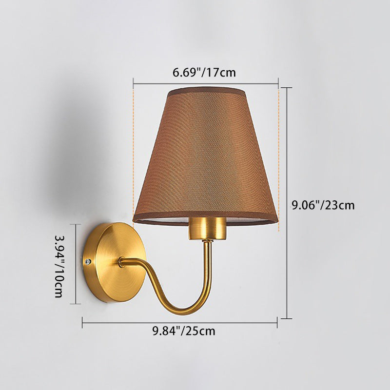 Zeitgenössische nordische runde gebogene Stangen-Eisen-Stoffschirm 1-Licht Wandleuchte Lampe für Wohnzimmer