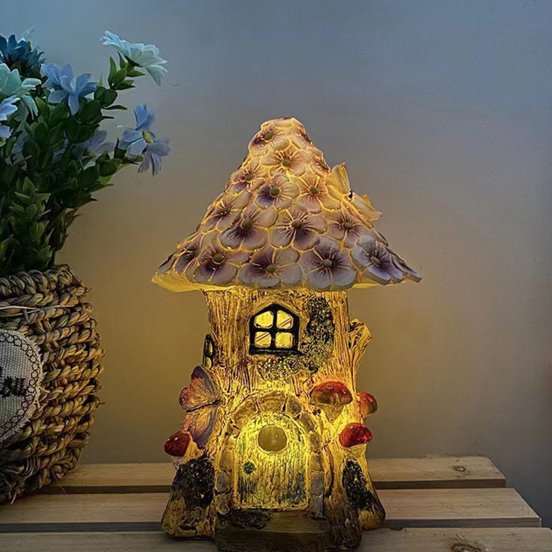 Moderne Art Deco Solar Wasserdicht Pilz Hausform Harz LED Außenlicht Für Garten