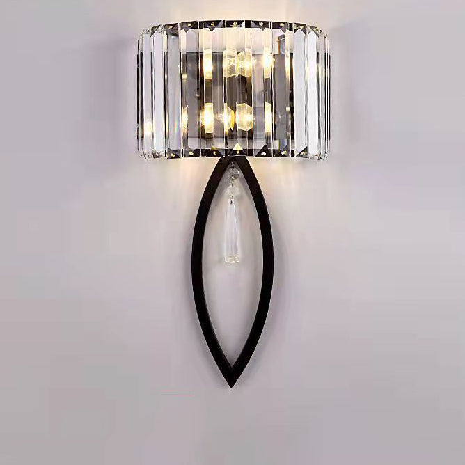 Moderne Luxus Halbkreis Gestreift Eisen Kristall 2-Licht Wandlampe Für Wohnzimmer