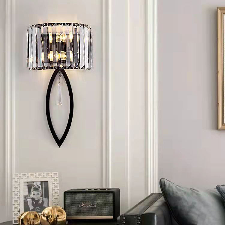 Moderne Luxus Halbkreis Gestreift Eisen Kristall 2-Licht Wandlampe Für Wohnzimmer