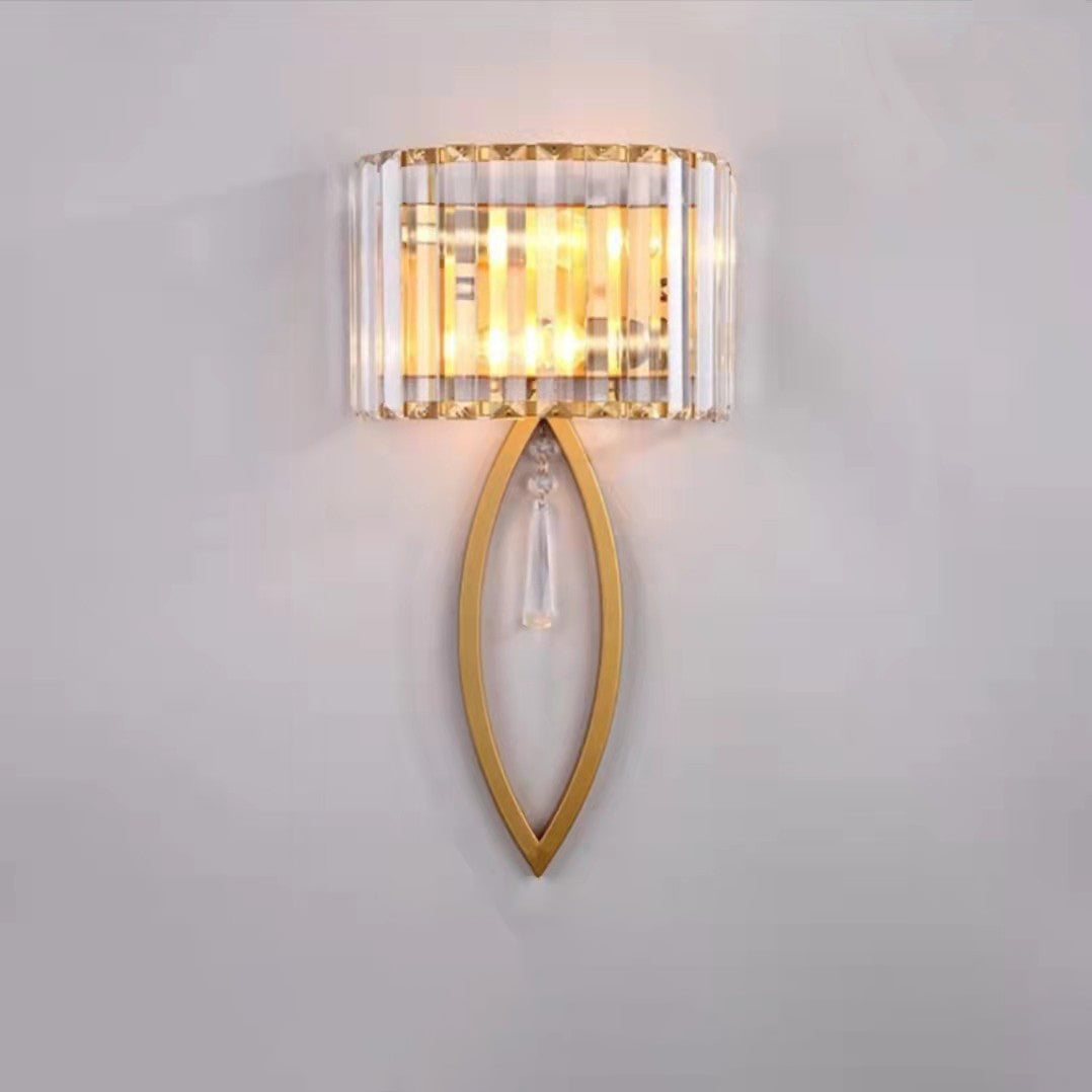 Moderne Luxus Halbkreis Gestreift Eisen Kristall 2-Licht Wandlampe Für Wohnzimmer