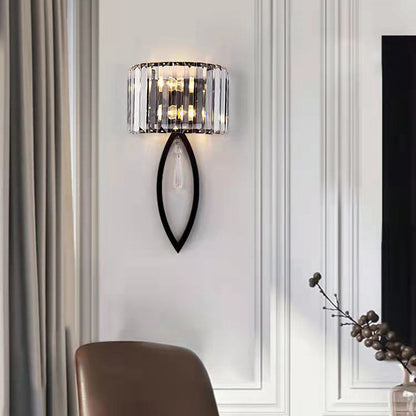 Moderne Luxus Halbkreis Gestreift Eisen Kristall 2-Licht Wandlampe Für Wohnzimmer